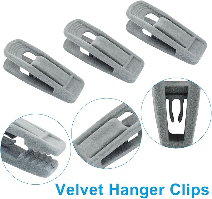 30 Pack Grey Velvet Hanger Clips, Strong Hanger Clips Perfect for Organizing Skirts/Pants/Thin Felt Hangers