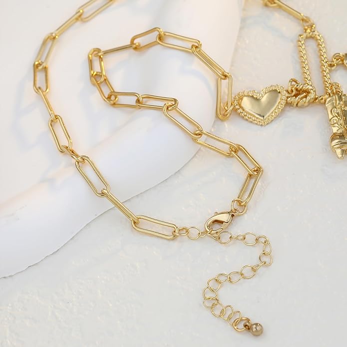 Chunky Gold Necklace for Women Gold Evil Eye Cowboy Pendant Necklace Dainty Paperclip Chain Vintage Luck Amulet Choker Necklaces Celestial Jewelry Gift