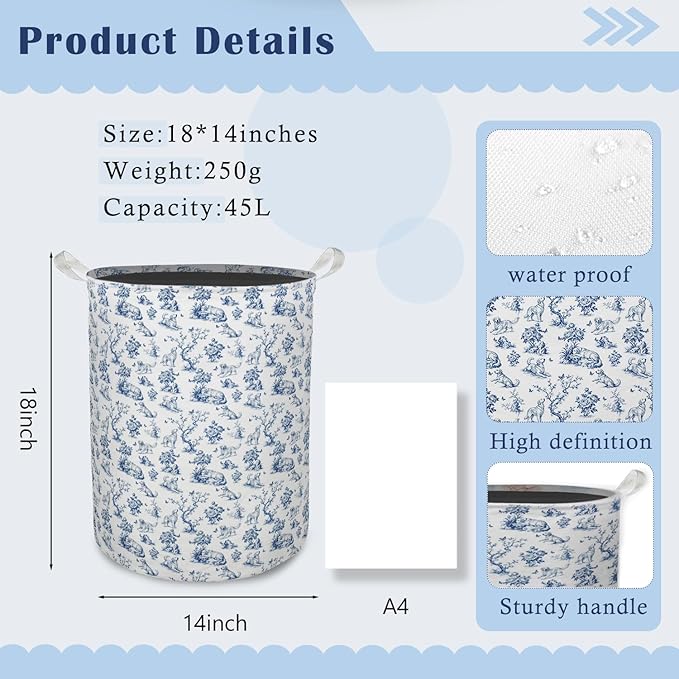 Chinoiserie Golden Retriever Laundry Basket Hamper, Grandmillennial French Country Golden Retriever Foldable Clothes Toys Books Storage Box Bins Baskets Organizer for Bedroom Bathroom Home