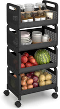Sekey Fruit Vegetable Basket for Kitchen, 4 Tier Stackable Fruit and Vegetable Storage Cart, Pantry Organizers and Storage, Kitchen Furniture Utility Cart, Snack Rack, Potato and Onion, Black