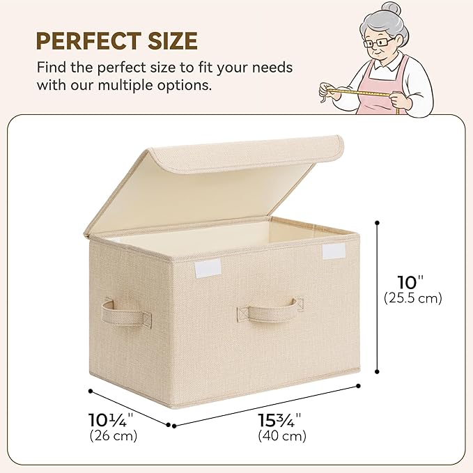 GRANNY SAYS Stoarge Basket with Lid, Decorative Storage Boxes, Closet Storage Bins for Clothes, Collapsible Stackable Organization, IKhaki, 2-Pack