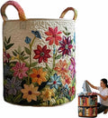 Quilted Laundry Basket, Quilted Laundry Basket with Handles, Boho Fabric Floral Storage, For Bedroom Laundry (#04, 14"L x 14"W x 18"H)