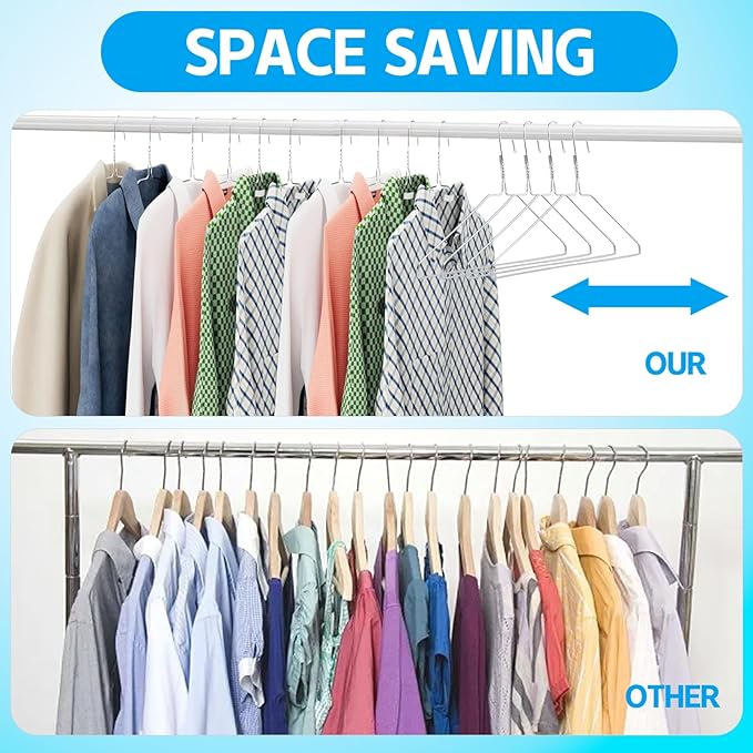 100 Pcs Sliver Wire Metal Clothes Hangers Bulk, 12 Gauge Ultra Thin Clothing Hanger, Non Slip, Metal Hangers, Slim Space Saving for Coat Suits Shirts Pants Skirts