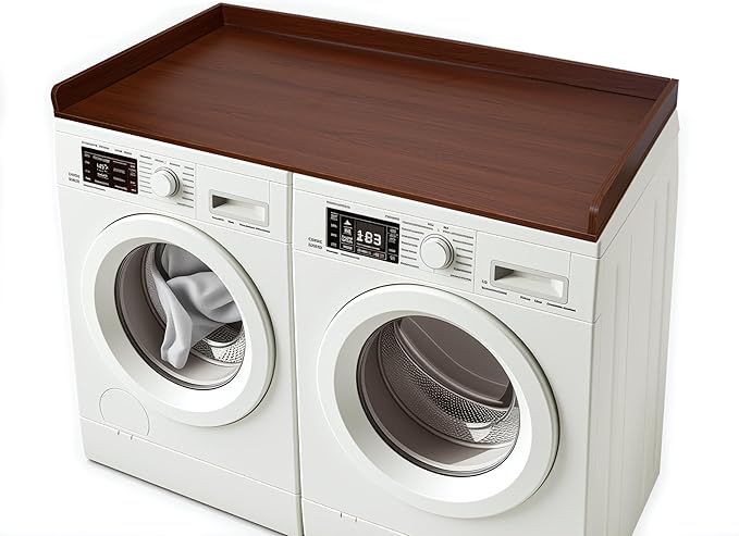 54"x27.5" Washer Dryer Countertop Cover - Laundry Room Table Top with Non-Slip Surface & Protective Edge, Fold Clothes and Detergent Organizer Shelf, Easy Assembly (Brown)