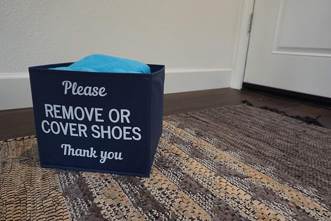 Shoe Covers Box - Real Estate Agent Supplies, Disposable Shoe Bootie Holder For Realtor Listings and Open Houses | Please Cover or Remove Shoes Bin