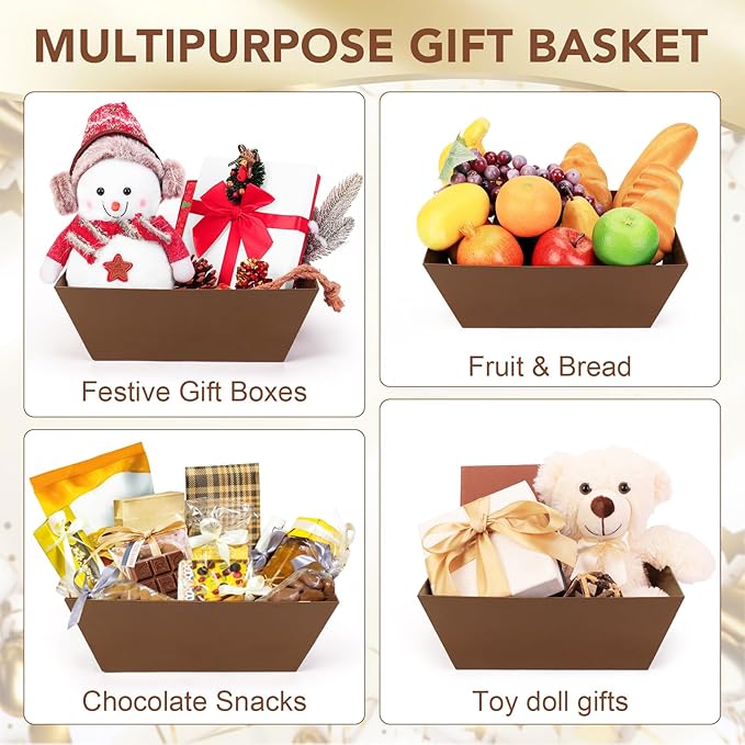 20PACK Baskets for Gifts Empty, 10x12”Thick Brown Gift Basket with Handles