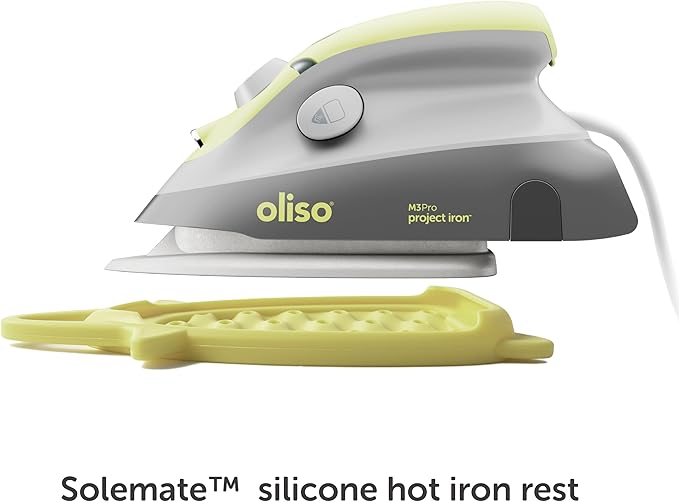oliso M3Pro Project Steam Iron with Solemate – 1000W Ceramic Soleplate Iron and LED Light for Sewing, Quilting, Crafting, and Travel – Pistachio