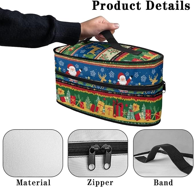 Christmas Clothes Iron Storage Case with Zipper Closure Portable Colorful Iron Storage Case Protective Carrying Bag Fits for Outdoor, Santa Claus Elk Gift