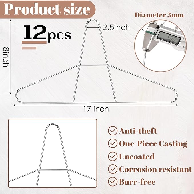 Leinuosen 12 Pack 17 Inch Heavy Duty Metal Anti-theft Hanger Stainless Steel Wire Security Clothes Hangers for Suits, Coats, Jackets, Anti-theft Security Chrome Hangers for Hotel, Gyms, Retail and RVs