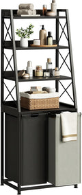 Laundry Basket, 2 Section Laundry Hamper with 4 Tiers Shelf, Pull-Out and Removable Laundry Bags, Large 2 x 15.87 Gallons, for Bedroom Bathroom Black PF11XLK