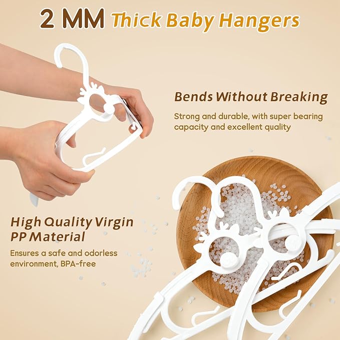 Baby Hangers 40PCS, 11"-14" Extendable and Stackable Kids Hangers, 45g Ultra-Thick Space Saving Non-Slip Plastic Hanger for Infant, Toddler and Nursery Closet, White