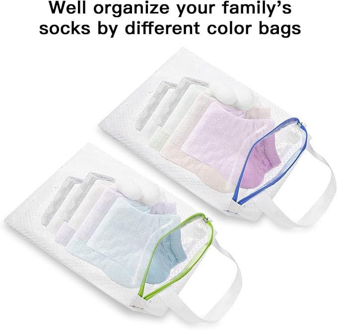 3-PACK Hanging Mesh Laundry Bags with S Metal Hooks,10x12 Inch Hanging Socks Laundry Bags for Washing Machine