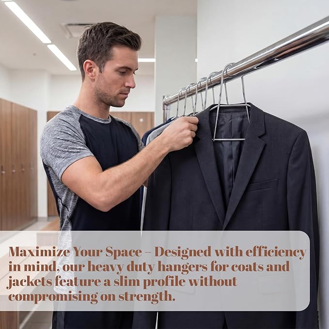 Leinuosen 12 Pack 17 Inch Heavy Duty Metal Anti-theft Hanger Stainless Steel Wire Security Clothes Hangers for Suits, Coats, Jackets, Anti-theft Security Chrome Hangers for Hotel, Gyms, Retail and RVs