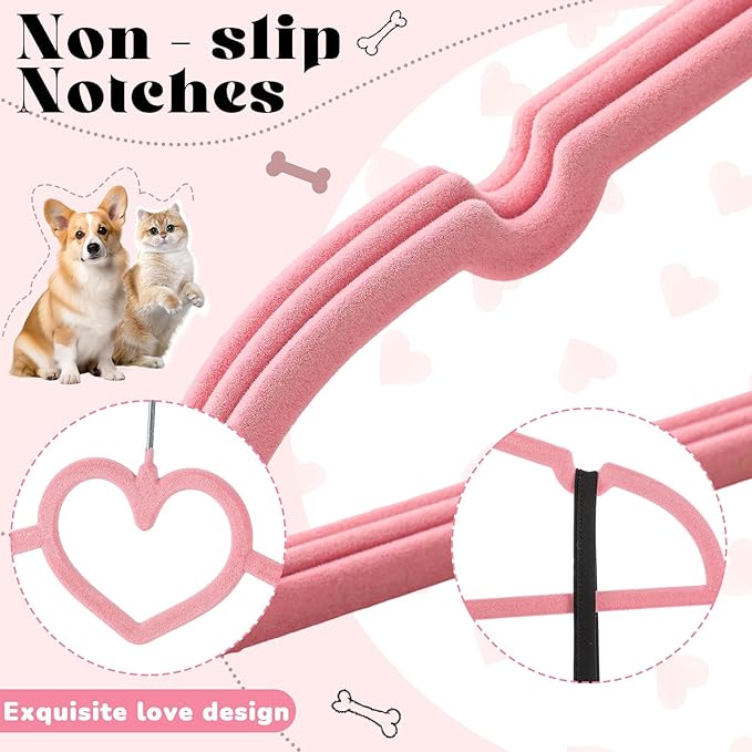 24 Pcs Pink Dog Clothes Hangers 13'' Non-Slip & 360° Swivel Pink Velvet Pet Hangers for Dogs and Cats Rustproof Metal Hooks, Space-Saving for Home Storage & Grooming Salons