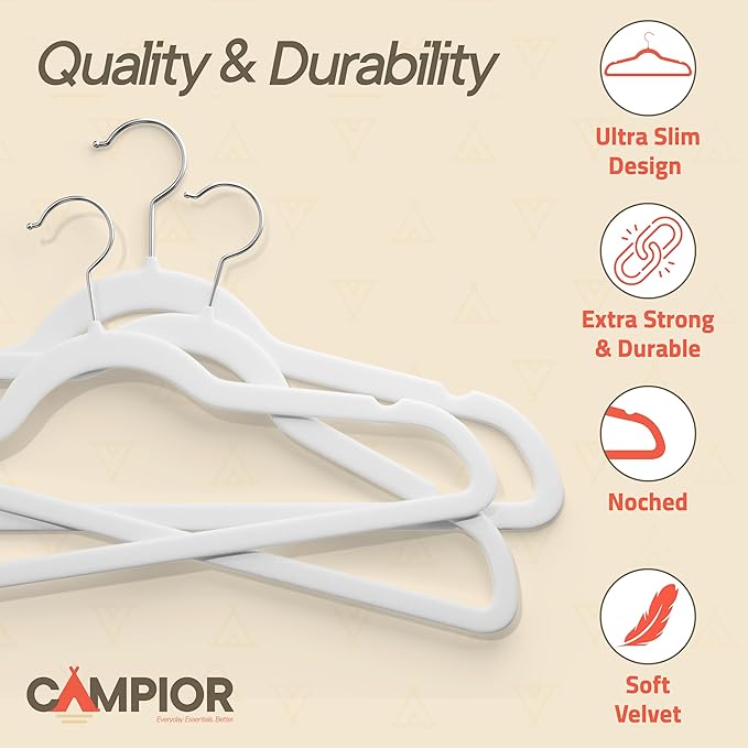 White Velvet Hangers 60 Pack – 360° Swivel Hook, Non-Slip and Space Saving Hangers, Heavy-Duty 11 lbs Weight Capacity - Smooth Velvet Finish for Crease-Free Clothes and Effortless Closet Organization