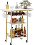 LAATOOREE Bar Cart, Home Bar Serving Cart, 4 Tier Mobile Drink Beverage Cart, Rolling Kitchen Shelf with Wine and Glass Holder, for Dinning Room, Living Room, Kitchen