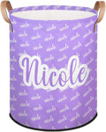 Custom Name Purple Laundry-Hamper, Personalized Kids-Clothes-Hamper Foldable with Name, Customized Storage Basket with Handles Waterproof Gift for Boys Girls Baby Women