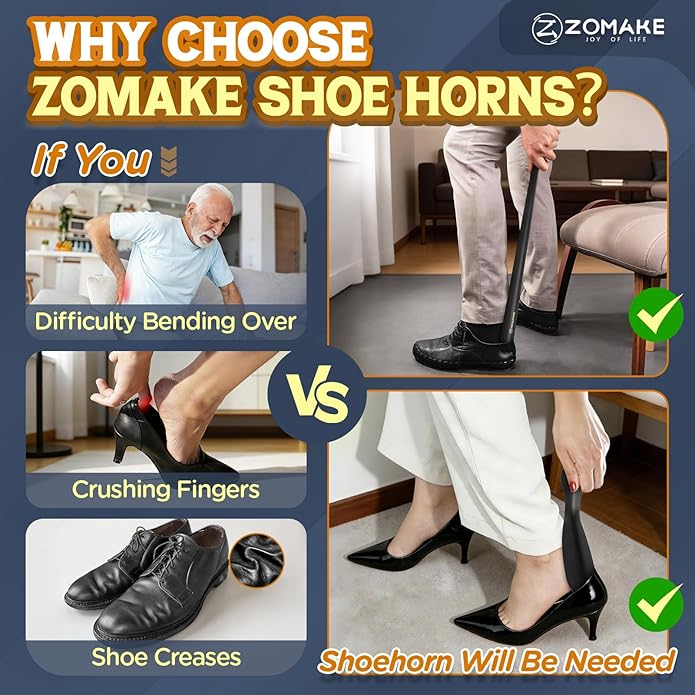 ZOMAKE Shoe Horn Long Handle for Seniors Men Women,16.5" Metal Long Shoehorn for Boots Shoe Spoon Helper