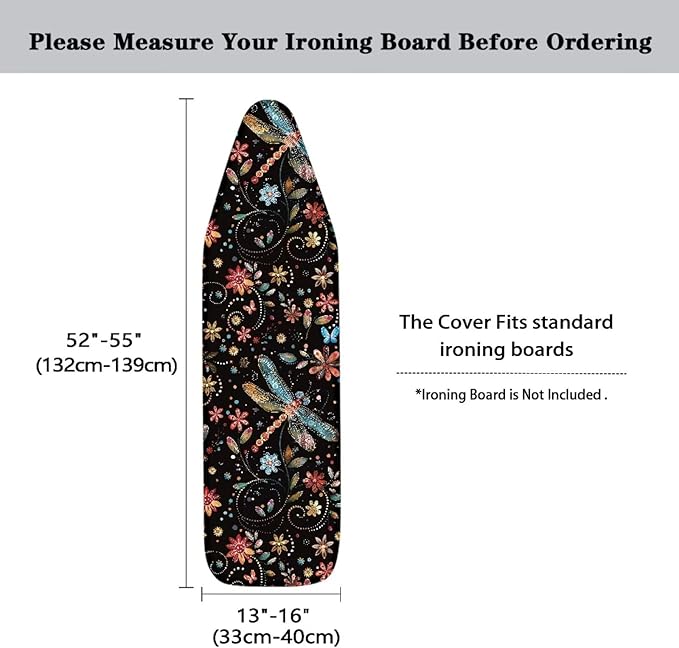 Dragonfly Full Size Ironing Board Cover Scratches-Proof Heat Reflective Premium Fabric Cover with Cozy Nose Pocket Suit for Extra Wide 15 x 54 Ironing Boards Decor