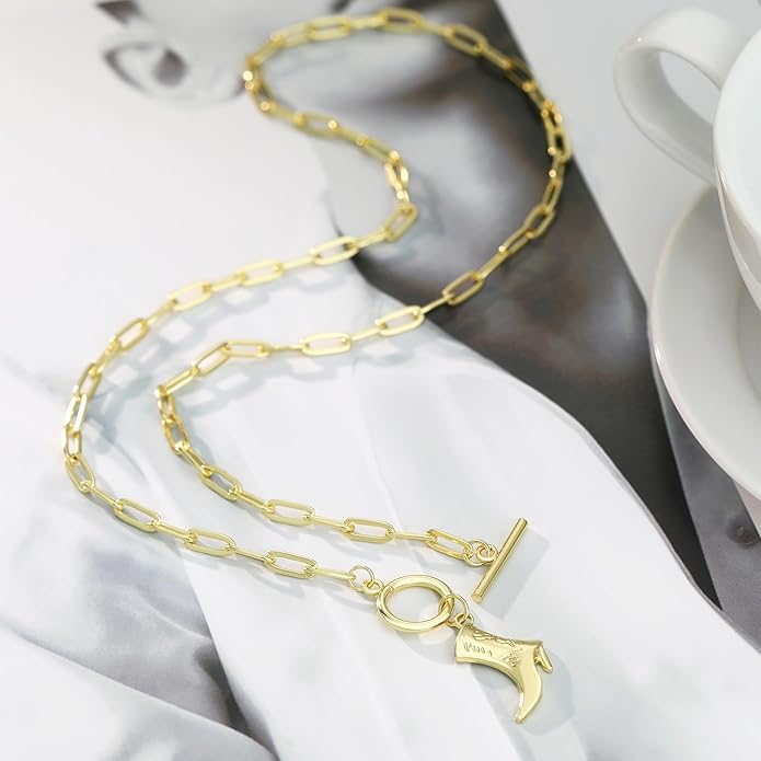 Chunky Gold Necklace for Women Gold Evil Eye Cowboy Pendant Necklace Dainty Paperclip Chain Vintage Luck Amulet Choker Necklaces Celestial Jewelry Gift