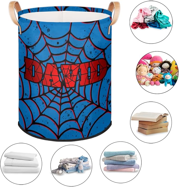 Spider Wed Personalized-Laundry-Hamper-Basket for Kids Custom Name Collapsible Storage Organizer Bin Dirty Clothes Toys Hamper for Boys Nursery in Laundry, Bedroom, Bathroom Gold