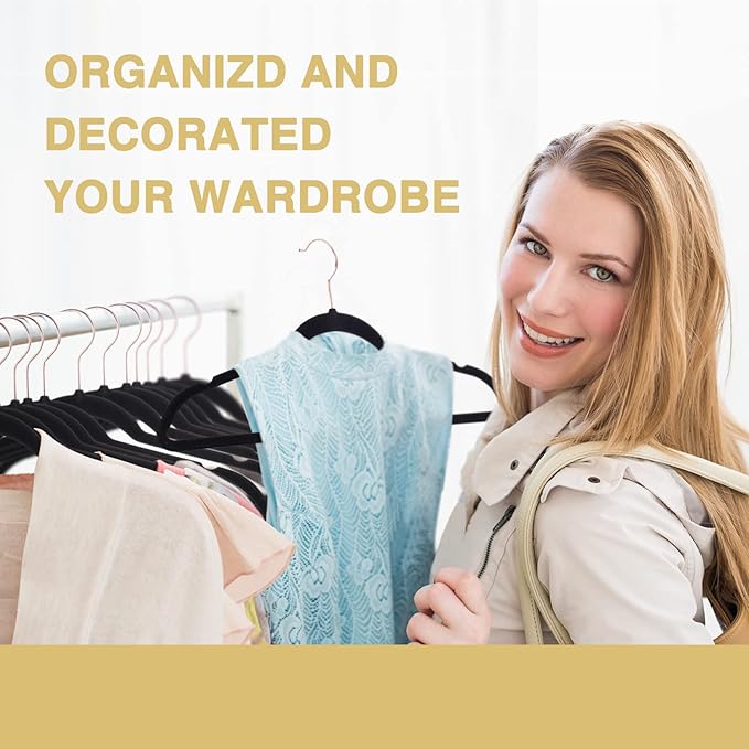 Black Velvet Hangers 50 Pack, Premium Felt Hangers,Non Slip Hanger with 360 Rotating Hook,Heavy Duty for Coat,Shirt,Pants