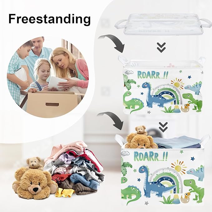 Dinosaur Laundry Hamper Large Storage Basket Cartoon Dino Collapsible Parents Organizer Kids Toy Clothes Bins for Bedroom, Bathroom, Palms, 36L