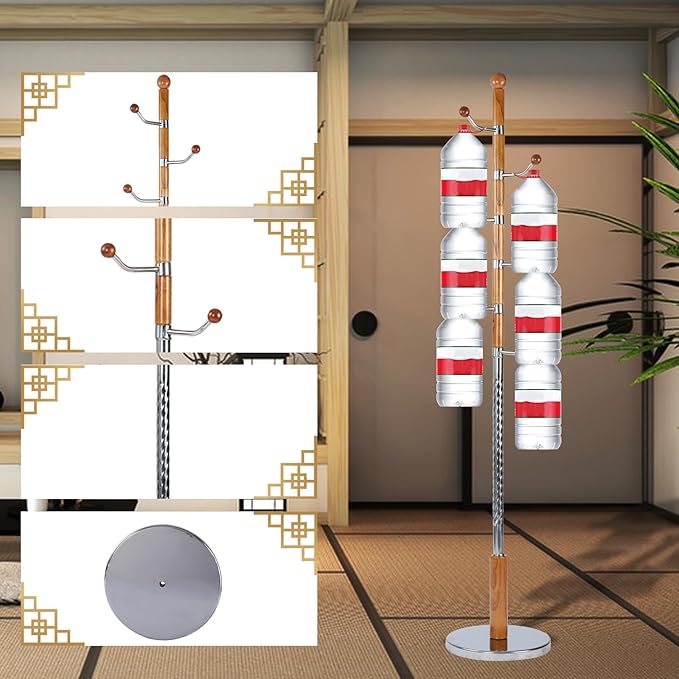 Coat Rack Freestanding, Wooden Tree Coat Rack Stand with 3 Adjustable Sizes Coat Tree and 11 Hooks, Sturdy Hall Tree with Solid Round Base for Entryway, Hallway,Bedroom (Solid Wood Metal Hook)