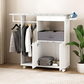 Rolling Ironing Board with Storage Cabinet, Wooden Ironing Board Cabinet with Drawer, Compact Space-Saving Ironing Table with Iron Rest Rack for Laundry Room, Living Room (One Size, Curvilinear)
