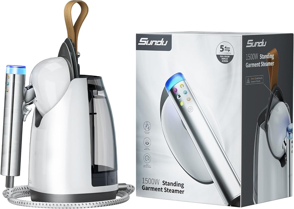 Sundu Handheld & Vertical Garment Steamer, 2-in-1 Portable Design, 30s Heat-Up, 6 Steam Modes, 800mL Tank, Auto Shut-Off for Wrinkle Removal, White