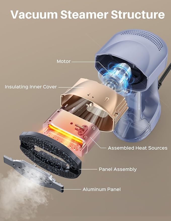 Sweepulire Vacuum Steamer for Clothes, 3500Pa Suction Handheld Clothes Steamer, 3 Modes, LED Display, Portable Travel Steamers for Clothes, Steaming & Ironing 2 In 1, 160ml Water Tank (for 110-120V)