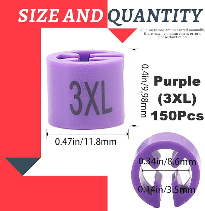 Swpeet 150Pcs Purple Plastic Clothes Hanger Size Markers Color-Coding Hangers with Storage Box