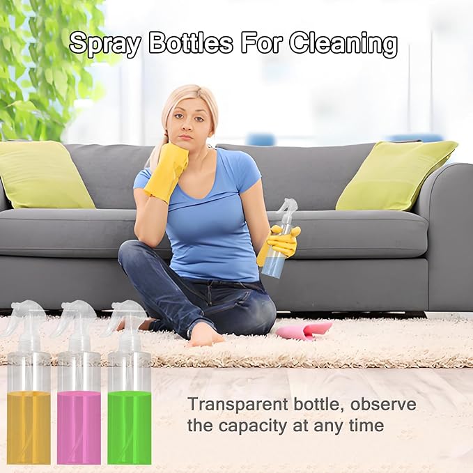 3 Pack 10 oz/300ml Plastic Spray Bottles, BPA-Free Empty Fine Mist Spray Bottles, Leak-Proof Safety Valve Sprayer for Hair, Plants, Cleaning & Pet Care