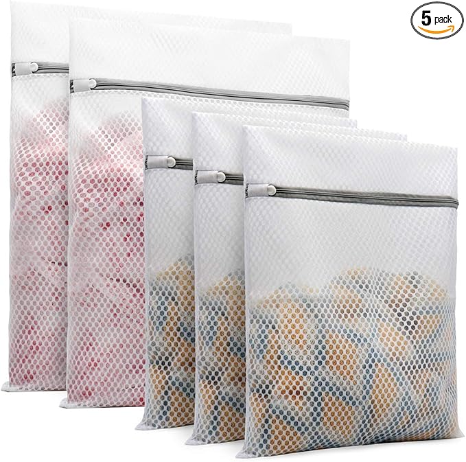 Muchfun 5Pcs Durable Honeycomb Mesh Laundry Bags for Delicates (2Large, 3Medium)