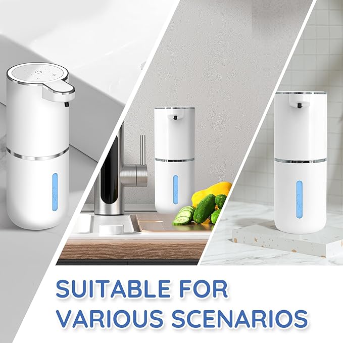 Liquid Soap Dispenser, Automatic Soap Dispenser, 13.5oz/400ml Automatic Soap Dispenser Touchless, USB Rechargeable 4 Level Adjustable Electric Hand Soap Dispenser, for Bathroom, Kitchen,Hotel(White)
