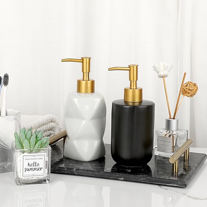 Sumnacon Soap Dispenser Bathroom Ceramic Hand Soap Dispenser with Pump, Elegant Dish Soap Dispensers for Kitchen Decorative Black Hand Dispenser for Kichen Sink Bathroom Countertop