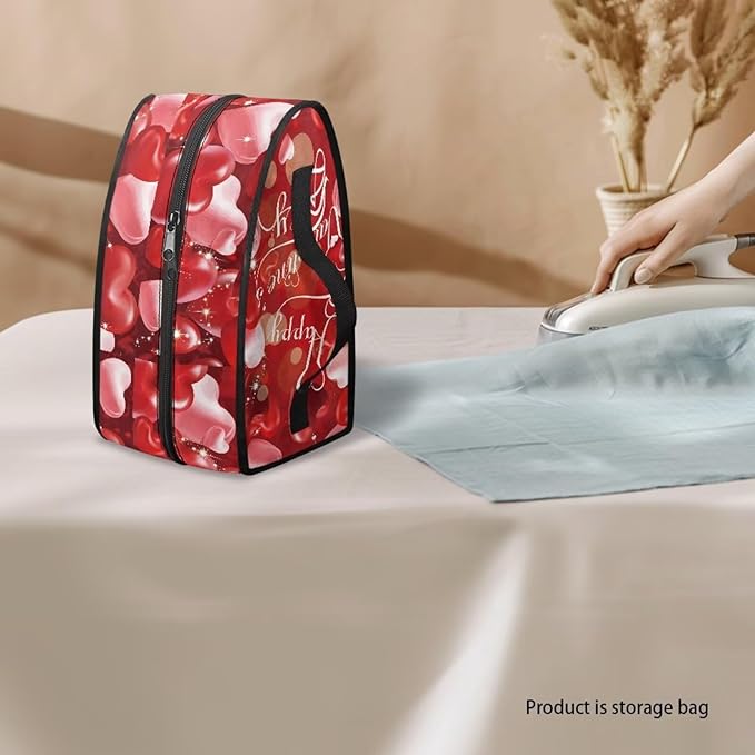 Love Heart Steam Iron Storage Bag with Zipper Handle,Red Iron Protective Cover for Valentine's Day Dust-proof Travel Irons Holder - 11.8x6.69x5.5 in