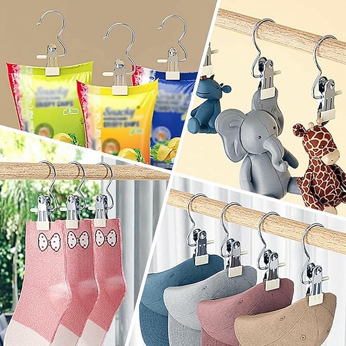 2024 New Space-Saving Clothespin Hat Pants Storage Hanging Travel Hook, 360° Swivel Stainless Steel Hangers with Clips, Laundry Hooks Hanging Clips Clothes Pins Socks Towel Clips (C-Apricot 10PCS)