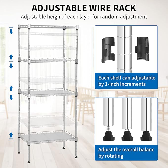 YRLLENSDAN Wire Shelving Unit with PP Liners, 4 Tier Metal Storage Shelves for Laundry Room Organization, Closet Shelf Organizer, Kitchen Rack, Garage Storage, Chrome, 18" x 12" x 44" ﻿