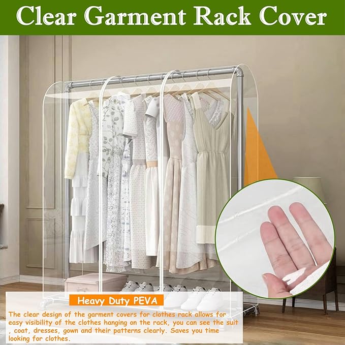 Garment Rack Cover, Clear Garment Bags, Hanging Garment Bags with Zipper, Clothing Rack with Cover that Fits Over Rack (S/47.2x20x59 inch)