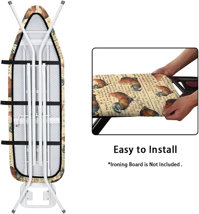Poster Rooster Ironing Board Cover and Pad Standard Size 15 x 54 Stain Resistant Fasteners Elastic Edge Ironing Cover