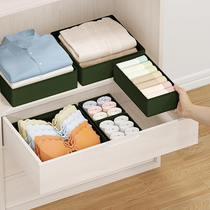 DIMJ Drawer Organizer Clothes Storage - 20 Pack Baby Dresser Organizer for Nursery, Foldable Closet Drawer Bins for Bedroom Organization, Fabric Storage Dividers for Socks, Underwears, Green
