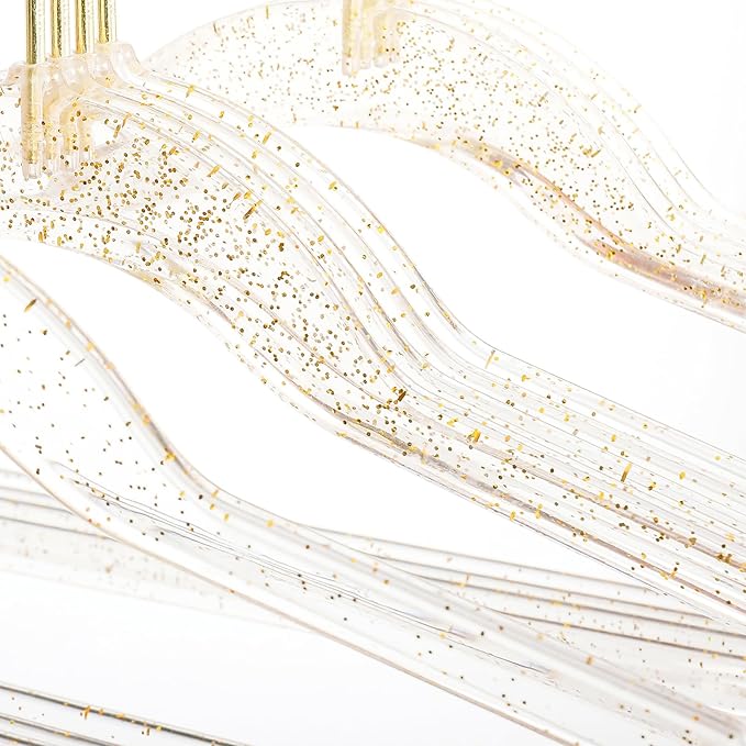 Baby Glitter Hanger 20 Pack,13.97" Kids Toddler Hangers for Closet, Gold Sparkling Plastic Baby Clothes Non-Slip Space Saving Hangers for Dress Up,Large Girl's Gold Hanger