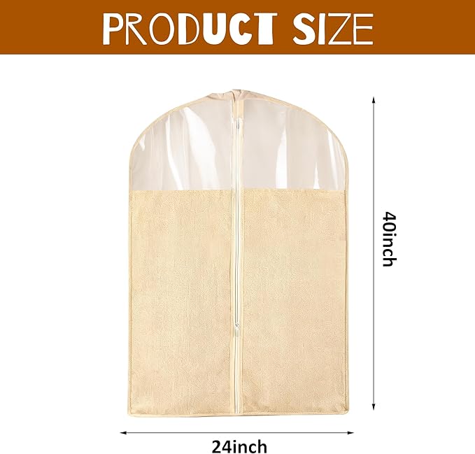 2 Pack 24 x 40 Inches Cotton Garment Bags for Hanging Clothes, Suit Bags for Clothes Coats Jackets Shirts Closet Storage Travel, Garment Covers with Clear Window