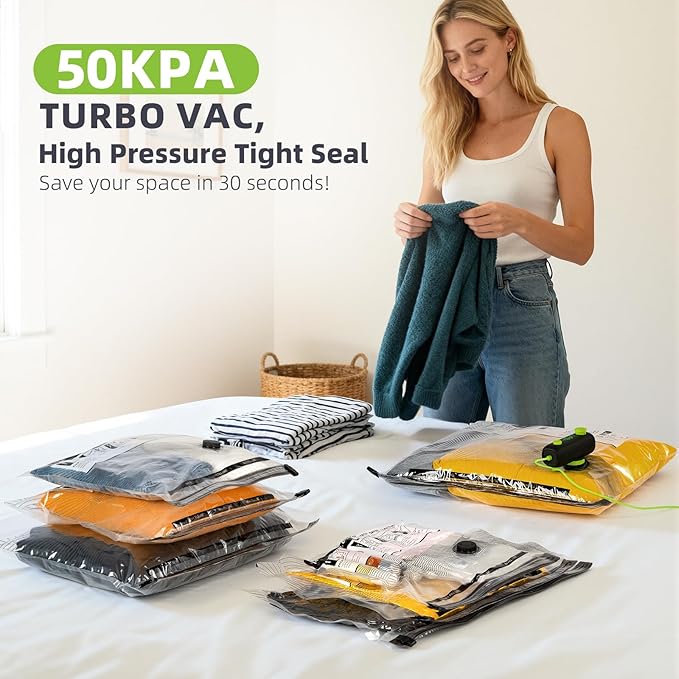 Vacuum Bags for Travel - USB Electric Pump, 15 Pack Carry-on Size Vacuum Seal Bags for Clothing - Space Saver Vacuum Storage Bags for Luggage, Travel Essentials.