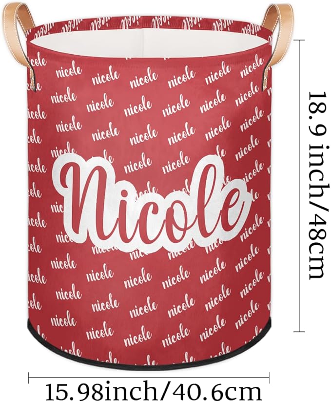 Custom Name Red Laundry-Hamper, Personalized Kids-Clothes-Hamper Foldable with Name, Customized Storage Basket with Handles Waterproof Gift for Boys Girls Baby Women