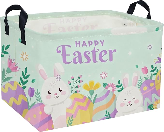 Rectangular Easter Basket Kids Basket Rectangular Cute Storage Bin Organizer Box Room Decor for Home Decor.(Blue eggs)