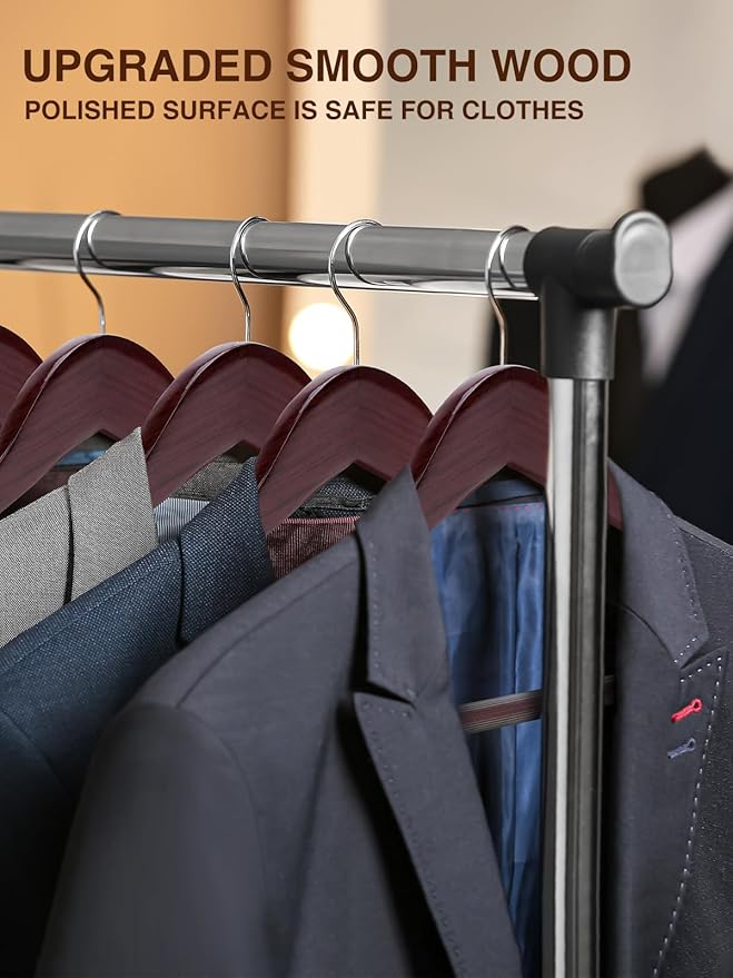 SMARTOR Suit Hangers for Men 8 Pack, Wide Shoulder Wooden Suit Hangers with Non Slip Pant Holder, Wide Hanger for Suit, Coat, Jacket, Gown, Heavy Duty Wood Suit Hanger, Cherry