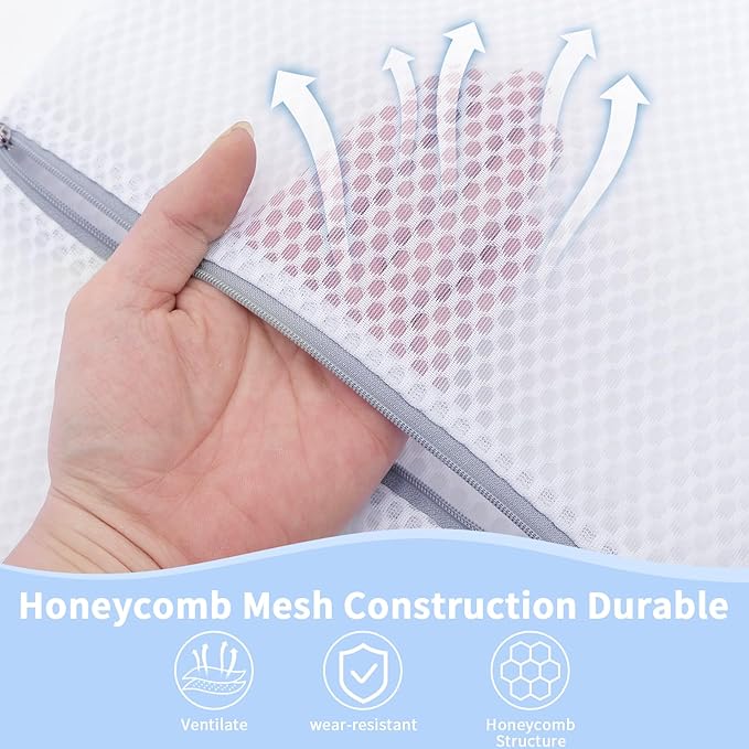 Laundry Bags Mesh Wash Bags with Strong Zipper, Upgraded Honeycomb and Fine Mesh Design Delicate Laundry Bag for College,Dorm,Storage(12X16IN, 6PCS)