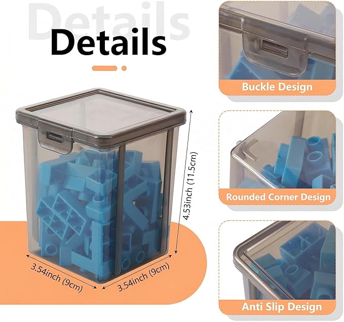 10 Pack Small Storage Bins with Lids, Stackable Plastic Organizer Boxes for Crafts, Jewelry & Beads, Office Supplies - 3.54x3.54x4.53 Inch – Black Square Medium